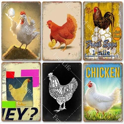 Chicken Vintage Metal Poster Rooster Hen Retro Metal Tin Signs Plate Plaque Bar Pub Farm Home Wall Decor