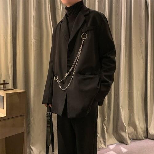 Autumn New Style Black Casual Suit Metal Chain Decoration Men and Women Korean Suit Loose Wild Jacket Women Blazers Woman Jacket