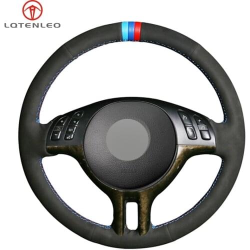 LQTENLEO Car Steering Wheel Cover Black Suede For BMW 3 Series E46 2000-2006 5 Series E39 2000-2003 E53 X5 2003 Z3 E36 2000-2002