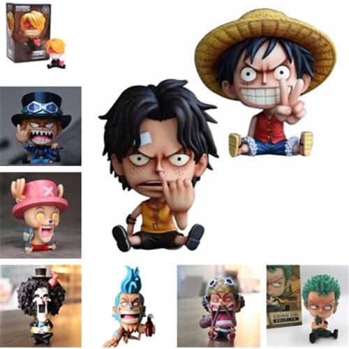 Cute Ver. Luffy Zoro Sanji Sabo Ace Nami BROOK FRANKY Usopp Sitting Kid PVC Action Figures Lovely Model 10cm