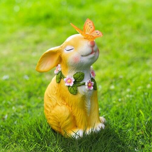 WEILEAD Resin Cute Solar Rabbit Lamp Figurines For Outdoor Decoration Accessories Garden Statues Courtyard Art Decorations Gift