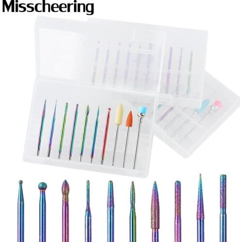 10Pcs Nail Drill Bits Set Grind Nail File Rotate Burr Polishing Tools Milling Cutter For Electric Machine Manicure Accessories