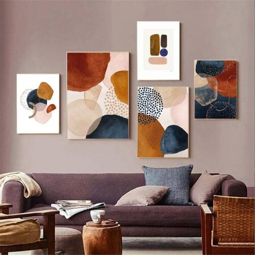 Canvas Wall Art Pictures Abstract Pink Beige Brown Geometry Patterns Poster and Prints Nordic Living Room Decorative Paintings