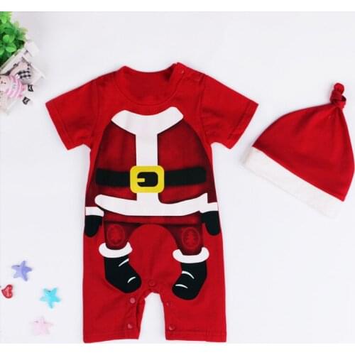 New Christmas Gifts babys rompers 2016 children short sleeve spring autumn kids overalls baby clothes clothing set + hat