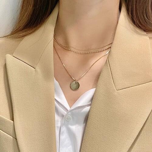 New Elegant Girls Alloy Round Pendant Necklace For Women Temperament Multi-layered Chain Necklace Japanese and Korean Style
