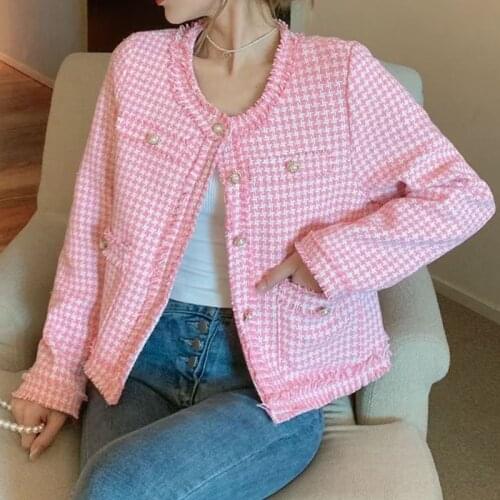 ZAWFL Elegant Pink Plaid Womens Wool Coats Trench Winter Warm Female Long Woolen Loose Overcoat Tweed Lady Coat Outerwear