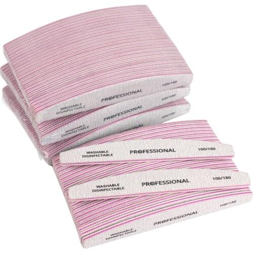 50pcs Professional Nail Files For Manicure UV Gel Polisher File 100/180 Semilune Curved Buffer Block Washable Manicure Tools Set