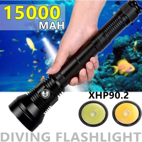 15000mAH Professional IPX8 Waterproof Powerful Super Bright Led Scuba Diving Flashlight Diver Light Underwater Torch Lamp Lanter