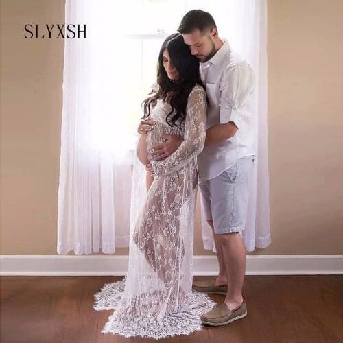 Puseky Pregnant Women Dresses 2017 Front Split Lace Vestidos Maternity Photogrpahy Dress Fashion Mama Gown For Photo Shoot XXL