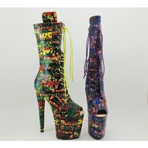 Leecabe Colorful PU 20CM/8inches Pole dancing shoes High Heel platform Boots open toe Pole Dance boots