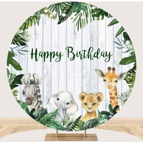 Safari Ainmal Birthday Round Backdrop Baby Boy Wild One Baby Shower Party Circle Decor Banner Photocall Arch Stand Background