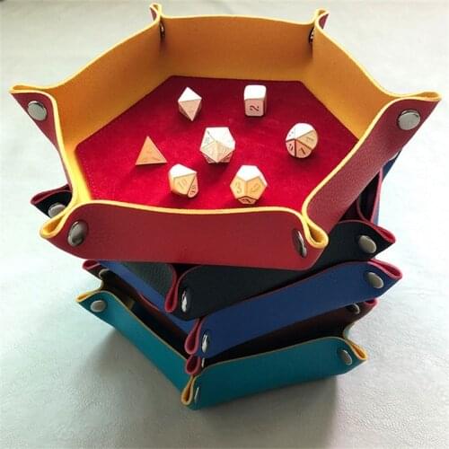 Foldable Dice Tray Box PU Leather Folding Hexagon Key Storage Coin Square Tray Dice Game for RPG DnD Table Board Games
