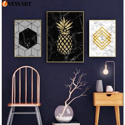 Modern Abstract Geometric Gold Wall Art Canvas Painting Black White Picture Posters and Prints Gallery Living Room Home Decor