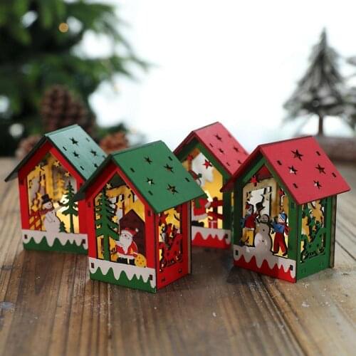 Creative DIY Assembled Painted LED Luminous Cabin Wooden House Model Christmas Tree Pendant Xmas Decor