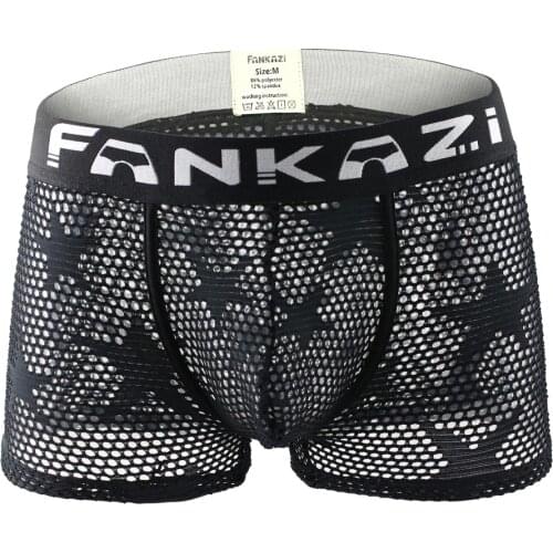 Men Mesh U Pouch Sexy Underpants Cueca Cotton Pants Trunks Boxer shorts Gay Male Panties Hollow Underwear Boxer