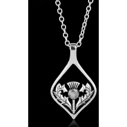 MQCHUN Vintage Silve Color Thistle Oval Pendant Scottish Emblem Necklace National Symbol Of Jewelry For Men Women Gifts
