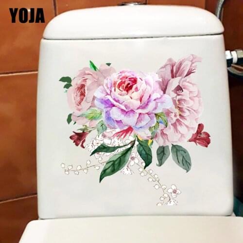 YOJA 22.7X22.9CM Hand Drawn Peony Art Wall Sticker House Decoration Classical Bathroom Toilet Decal T1-1969