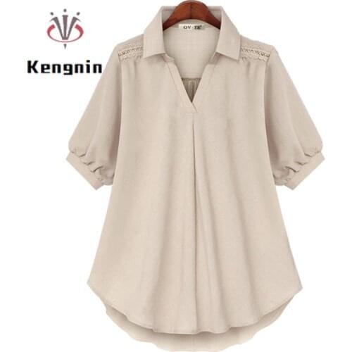 Plus Size 4XL Ladies Blouse and Shirts 2021 Summer European Chic Womens Blouse Loose Short Sleeve Female Blause Tops KE1627