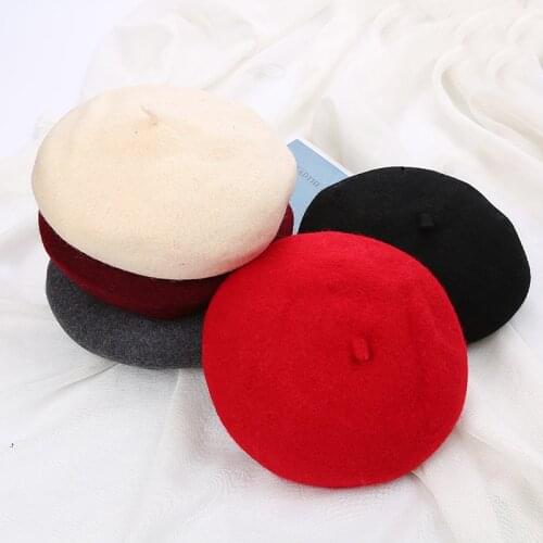 Women Bonnet Caps Hats Solid Color Wool Felt Berets Winter Outdoor French Beret Caps Lady Girls Slouchy Wool Hat Beanie Caps
