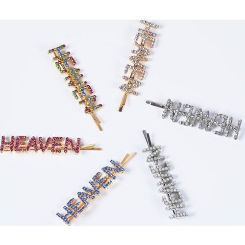 HEAVEN Letter Crystal Hairpins Barrettes Hairwear for Girl Hair Pins Clips Hair Accessories Women Jewelry