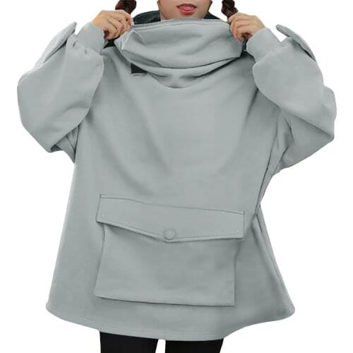 2021 New Womens Stitching Three-dimensional Pocket Cute Design Pullover Sweatershirt Tunique Personality hem long Sleeve Tops