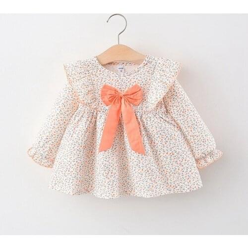 2021 Autumn Girls Kids Princess Dress Sweet Ruffle Children Baby Infant Long Sleeve Flora Printed Bow Dresses Vestido S12893