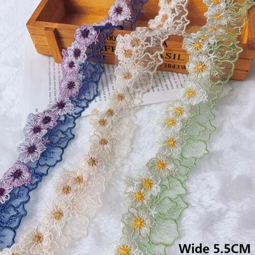 5.5CM Wide Luxury Tulle Flowers Fabric Cotton Embroidered Fringe Ribbon Lace Applique Wedding Dress DIY Apparel Sewing Supplies