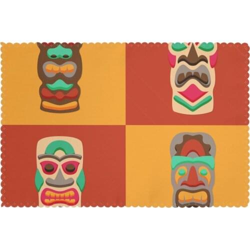 Table Mats Drink Coaster Table Placemats Traditional Tiki Masks Coffee Mug Cup Coasters 6 PCS Non-slip Pads