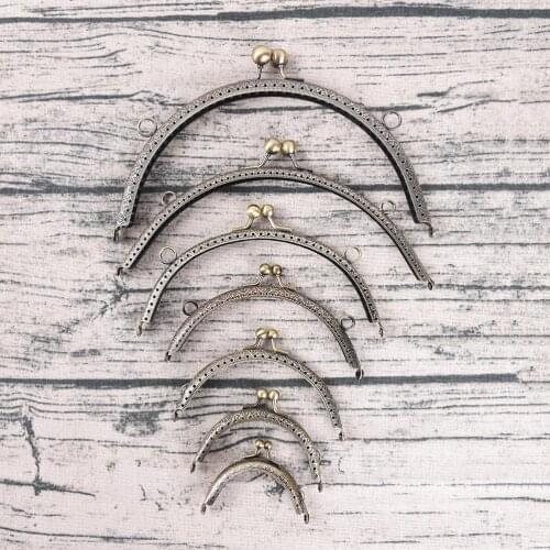 7Sizes DIY 20cm Antique Brass Metal Purse Frame Ring Kiss Clasp Handle For Bag Craft Bag Making Wallet Clip Sew