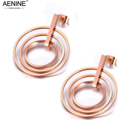 AENINE Fashion Titanium Stainless Steel 3Pcs Circle Geometry Earrings Office Party Earrings Jewelry For Women Girl AE19312