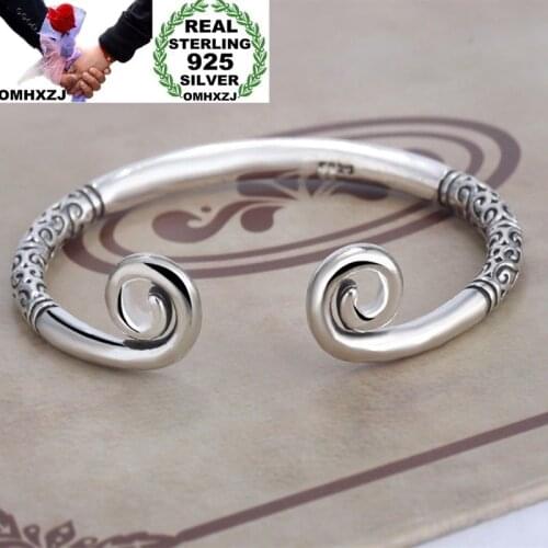 OMHXZJ Wholesale European Fashion Woman Girl Party Wedding Gift Love Cursing Open 925 Sterling Silver Cuff Bangle BA18