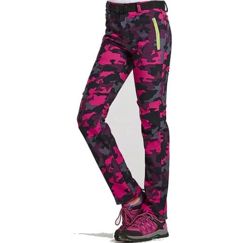 Women Warm Winter Softshell Pants Thick Fleece Lining Trousers Camouflage Pants Thermal Waterproof Windproof Woman Pants PM24