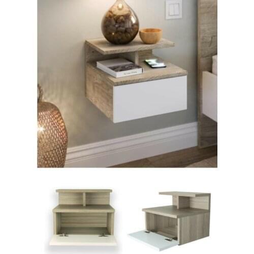 Lavi Design Decorative Wall Mounted Nightstand Shelf Wooden Mini Nightstand Dresser Walnut White Bedroom Nightstand