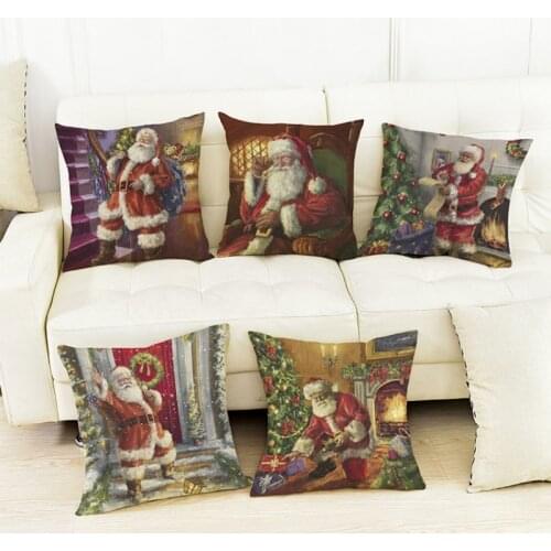 Santa Claus Christmas Decorative Sofa Throw Pillow Cover Xmas Holidays Shop Window Decoration Cushion Cover Home Decor 45x45cm
