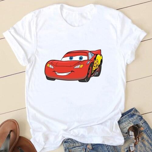 Disney Cars Oversized T-shirt Girl Cartoon Summer Harajuku Clothing Cute Cartoons Printing O-Neck Unisex Femme Tee Shirt Kawaii