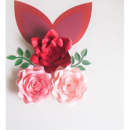 DIY Large Paper Flowers Artificial Rose Fleurs Backdrops 3pcs +2 Leave+2 Ears For Wedding Decorations Nursery Video Tutorial