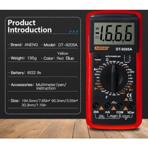 DT9205A hFE AC DC LCD Display Professional Electric Handheld Tester Meter Digital Multimeter Ammeter Multimetro