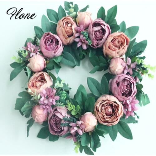 Flone Artificial Garlands home decor Peony Wreaths Silk Wreaths fake Garland Hanging The Wall Wedding Home Party Decoration