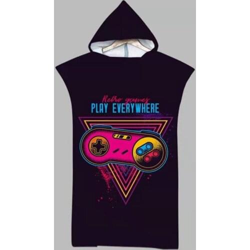 Gamepad printing Microfiber Fabric Beach Towel Adult Children Changing Bathrobe Cloaks Hooded Swimming Pool Fitness Bath Towels