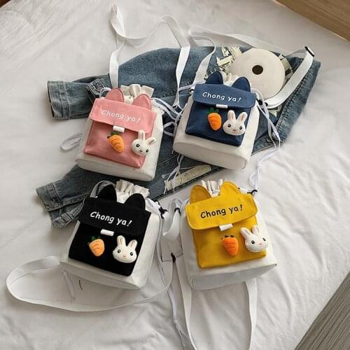 Hot Women Canvas Bag Preppy Style Student Tote Shoulder Messenger Bag Rabbit Doll Small Square Bag Bag Satchel Travel Handbag