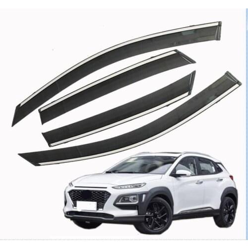 Chrome Car Window Sun Vent Visor Rain Guards Sun/ rain Shield Car accessories For Hyundai Kona Encino 2018 2019