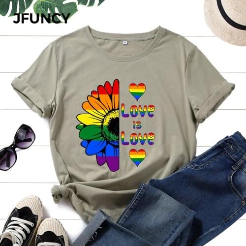 JFUNCY Casual Cotton Woman Tshirts Oversized Women T-shirts Harajuku Graphic Tee Shirts Plus Size Clothes Camisetas Mujer Ropa