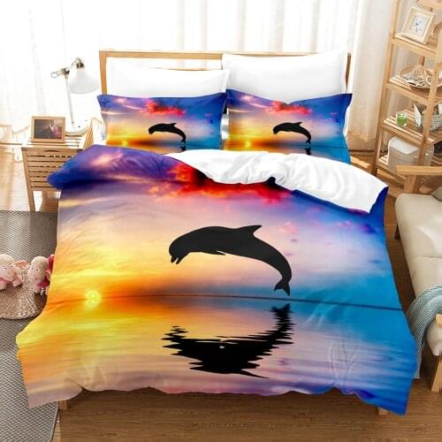 Dolphin Shark Bedding Set Single Twin Full Queen King Size Ocean Fish Bed Set Childrens Kid Bedroom Duvetcover Sets 3D Print 01