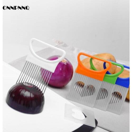 Creative Tool Stainless Steel Onion Needle Vegetable Slice Fixer Fruit Tomato Slicer Vegetable Chopper For Kitchen Accessories