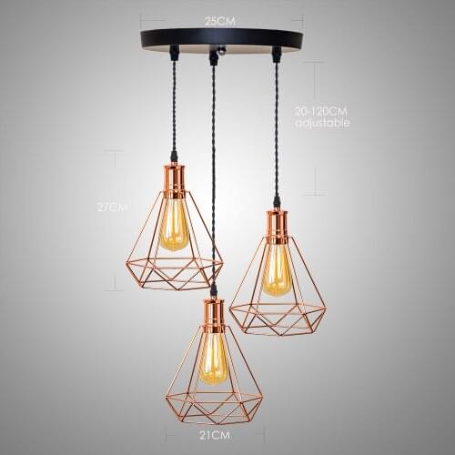 Nordic modern simple restaurant chandelier loft creative three lamps rose gold diamond iron bar individual lights E27