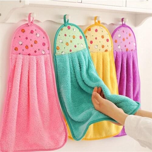 30*40cm Coral Velvet Cute Hand Towel Absorbent Cleaning Dishcloths Household Bathroom Hanging Cloth Kitchen Accessories