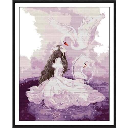 Joy Sunday Cross Stitch Kit Characters Beauty and Swan pattern Printed Chinese embroidery needlework decorations for home gifts