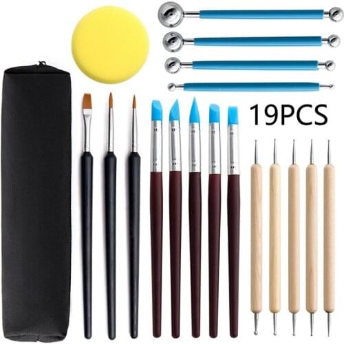 19pcs Polymer Clay Tools Kit Clay Sculpting Set Sculpt Smoothing Wax Carving Pottery Ceramic Shapers DIY Tools Storage Bag