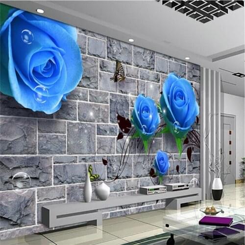 Beibehang Customize any size mural wallpaper HD Blue Rose Brick Wall 3D Living Room Bedroom TV Background Wall
