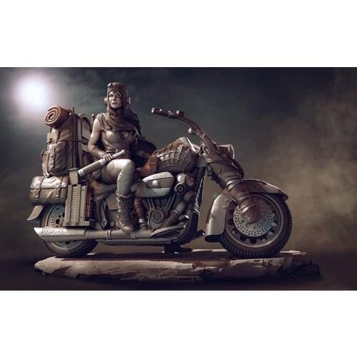 New Unassembled 1/24 ancient woman warrior with motorcycle Resin Figure Unpainted Model Kit
